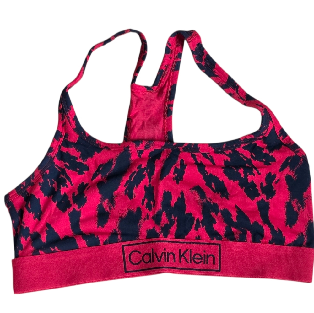 Calvin Klein Red & Black Animal Print Racerback Sports Bra Size M